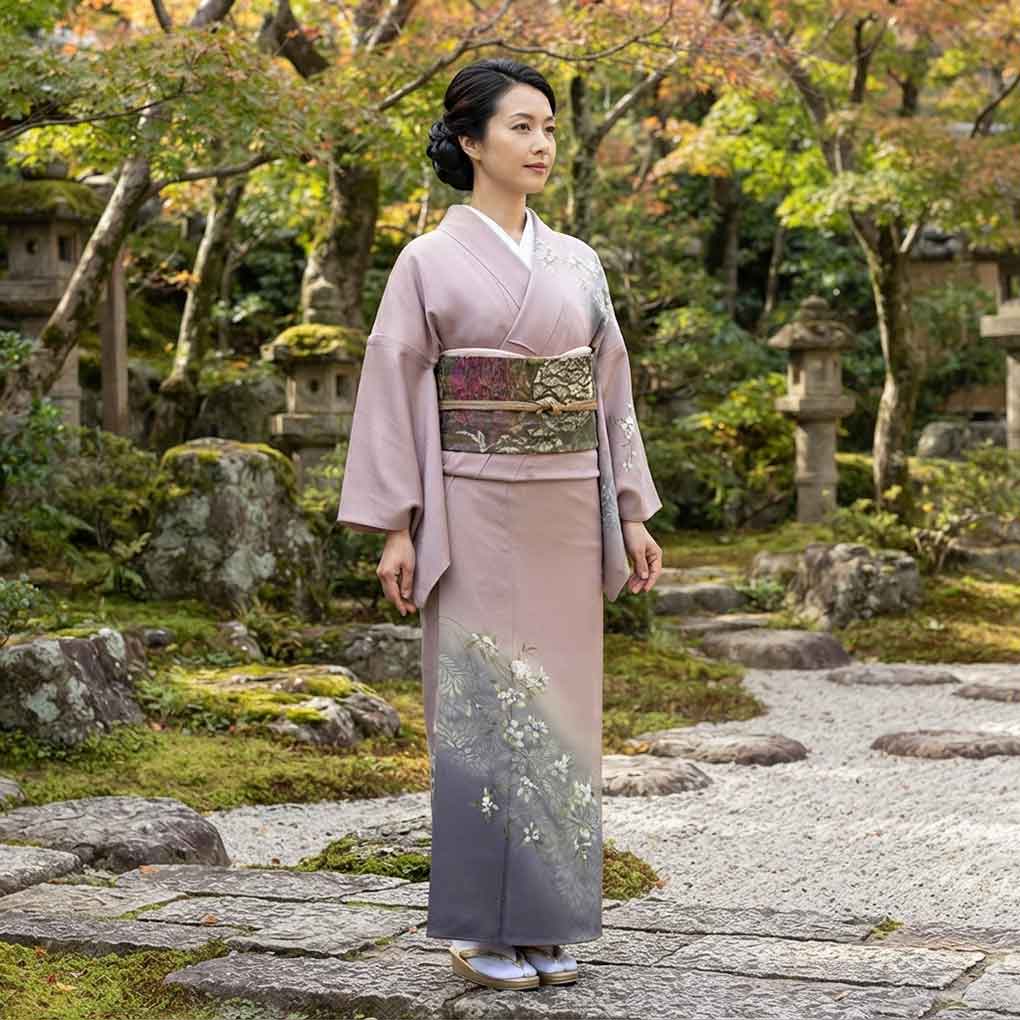 訪問着 リサイクル着物 身丈157cm 裄65cm 前幅23cm 後幅30cm 袖丈49cm 袖幅33cm レディース 袷 花柄 裄Mサイズ 秋冬春用 正絹（シルク）ピンク やや難 作家もの リメイク リユース【ランクB】