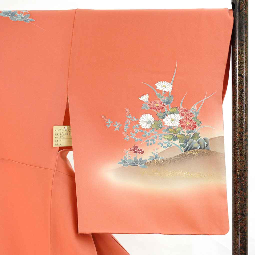 訪問着 リサイクル着物 身丈165cm 裄69cm 前幅24.5cm 後幅30cm 袖丈52cm 袖幅35cm レディース 袷 花柄 裄長 裄L-LLサイズ 秋冬春用 正絹（シルク）ピンク トールサイズ 美品 リメイク リユース【ランクA】