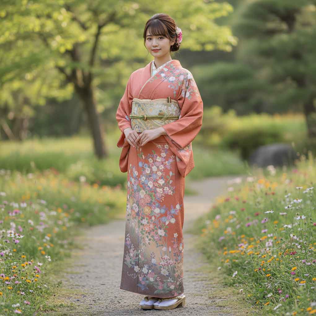 訪問着 リサイクル着物 身丈170cm 裄68cm 前幅24.5cm 後幅30.5cm 袖丈50cm 袖幅34cm レディース 袷 花柄 裄長 裄Lサイズ 秋冬春用 正絹（シルク）ピンク トールサイズ 美品 リメイク リユース【ランクA】