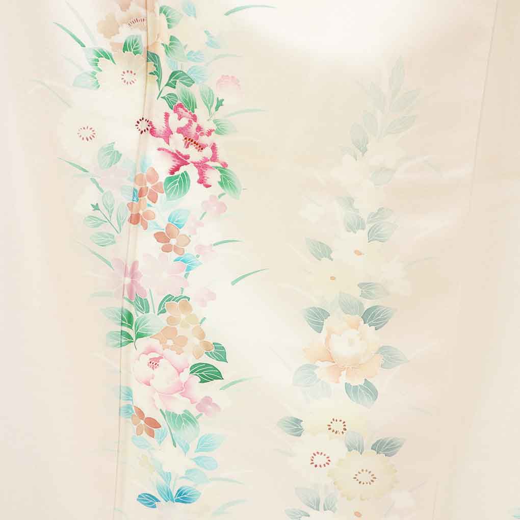 訪問着 リサイクル着物 身丈163cm 裄69cm 前幅24cm 後幅30cm 袖丈57cm 袖幅35cm レディース 袷 花柄 裄長 裄L-LLサイズ 秋冬春用 正絹(シルク)ピンク 未使用品 リメイク リユース【ランクS】