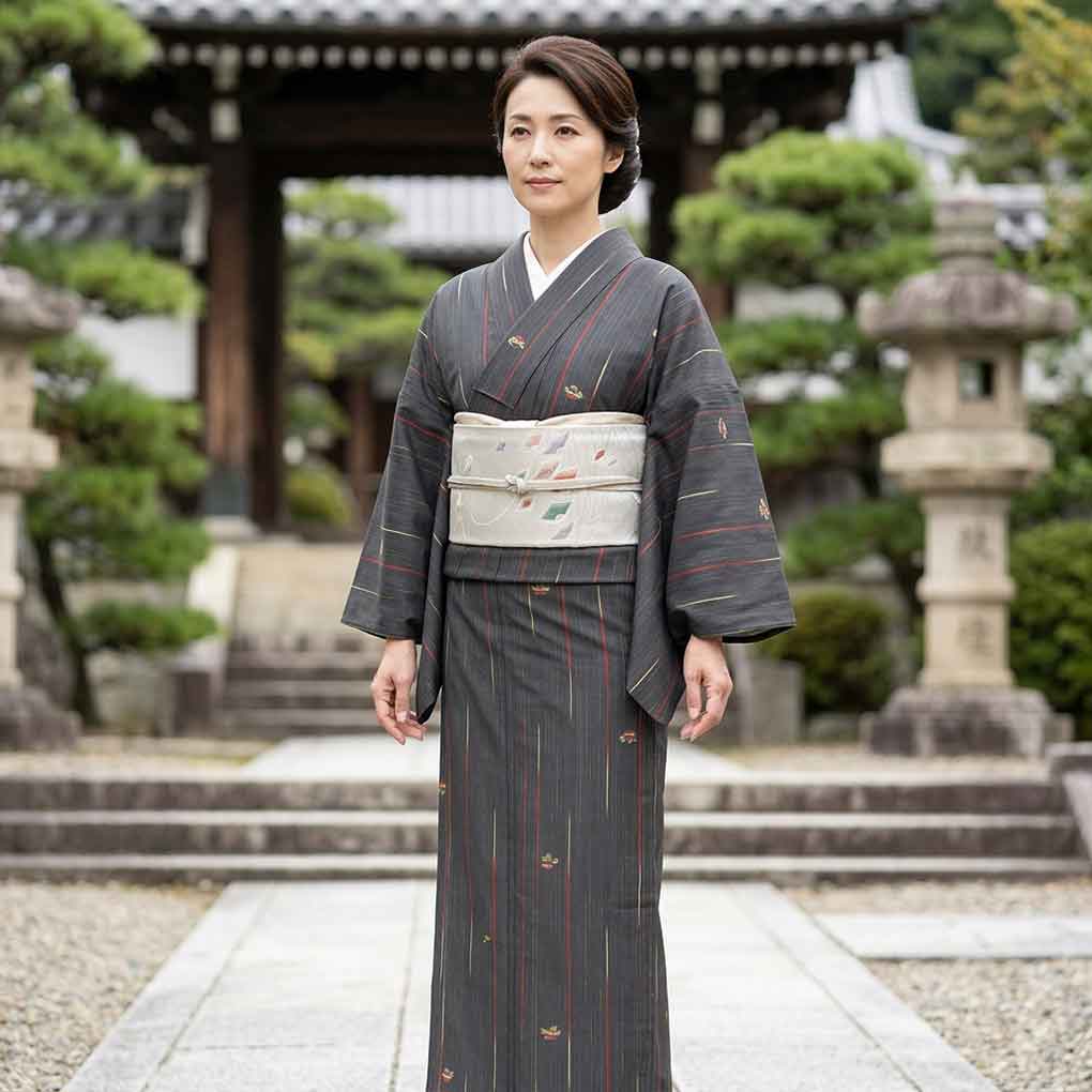 紬 リサイクル着物 身丈158cm 裄66cm 前幅25cm 後幅30cm 袖丈49cm 袖幅35cm レディース 袷 花柄 裄長 裄M-Lサイズ 秋冬春用 正絹(シルク)グレー 難有り リメイク リユース【ランクC】