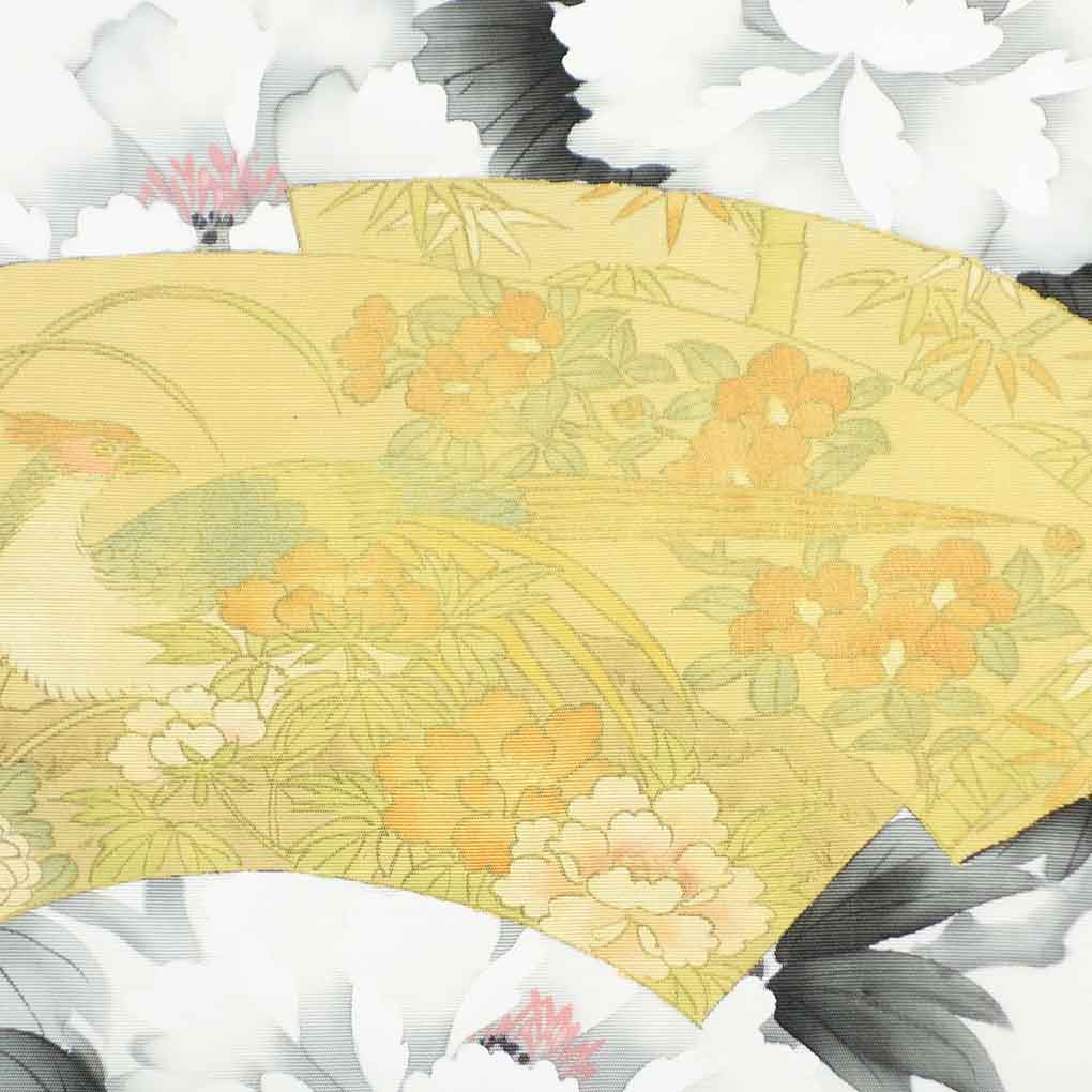 名古屋帯 リサイクル帯 幅30.5cm 長さ368cm レディース 花柄 秋冬春用 正絹（シルク）ホワイト 美品 リメイク リユース【ランクA】
