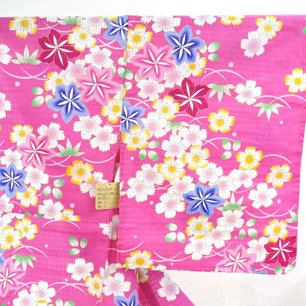 浴衣 リサイクル着物 身丈164cm 裄68cm 前幅24.5cm 後幅31cm 袖丈49cm 袖幅34cm レディース 桜 裄長 裄Lサイズ 夏用 木綿 ピンク トールサイズ 未使用品 リメイク リユース【ランクS】
