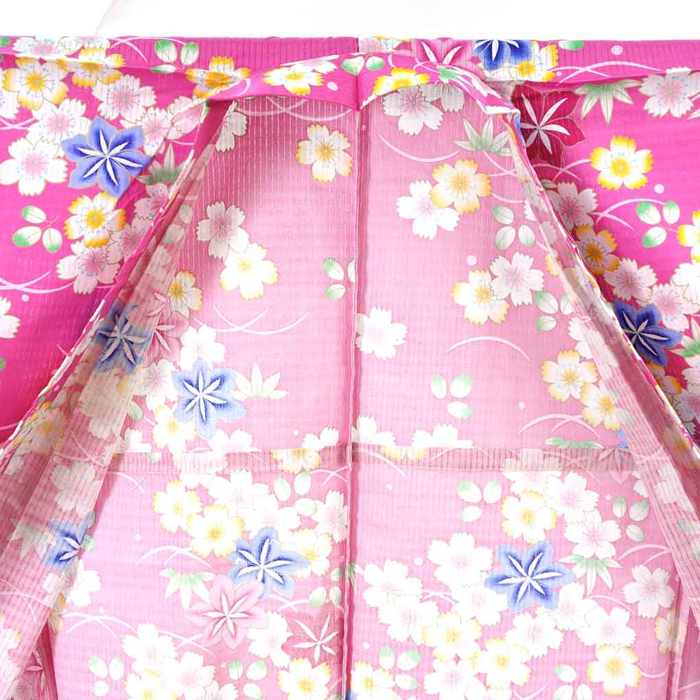 浴衣 リサイクル着物 身丈164cm 裄68cm 前幅24.5cm 後幅31cm 袖丈49cm 袖幅34cm レディース 桜 裄長 裄Lサイズ 夏用 木綿 ピンク トールサイズ 未使用品 リメイク リユース【ランクS】
