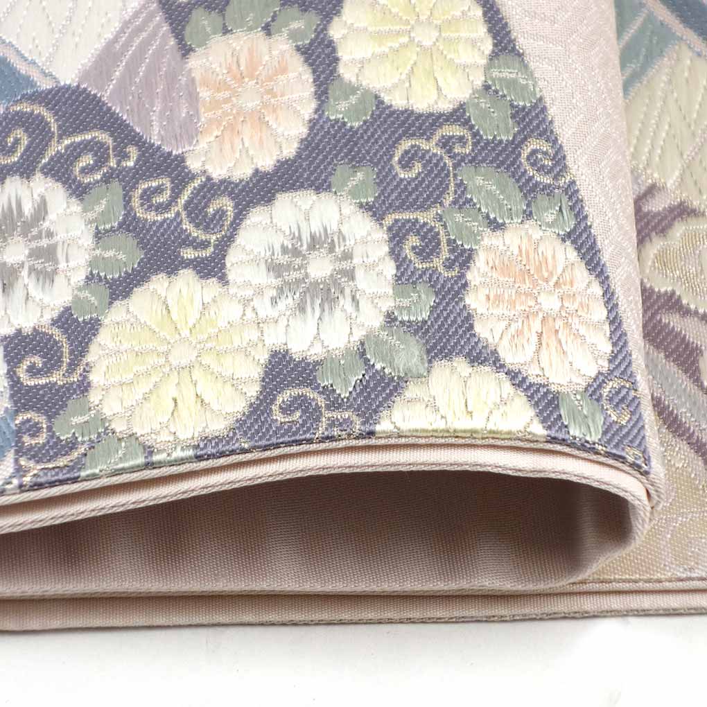 袋帯 リサイクル帯 幅31cm 長さ427cm レディース 対い鶴 秋冬春用 正絹（シルク）ピンク 未使用品 リメイク リユース【ランクS】