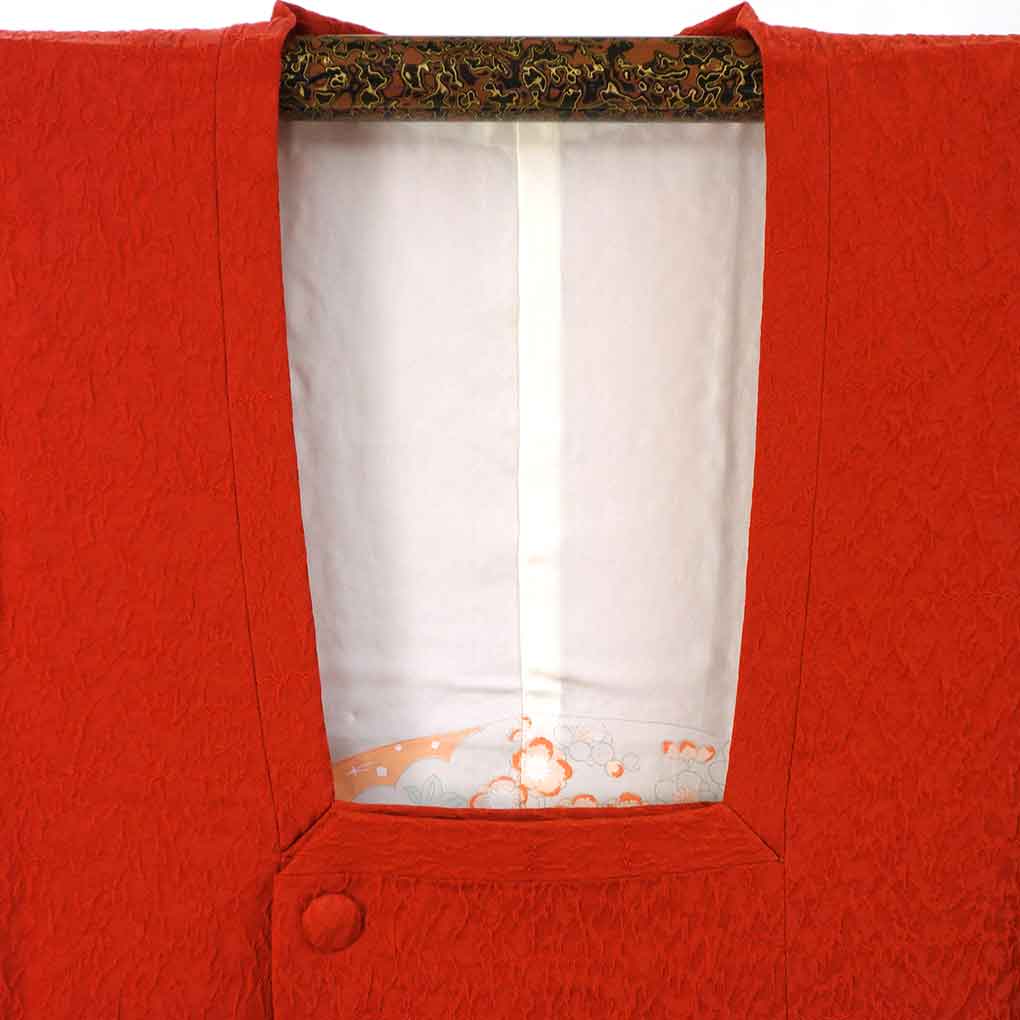 コート リサイクル着物 コート丈91cm 裄68cm 袖丈55cm 袖幅34.5cm レディース 袷 扇面 裄長 裄Lサイズ 秋冬春用 正絹（シルク）レッド 美品 リメイク リユース【ランクA】