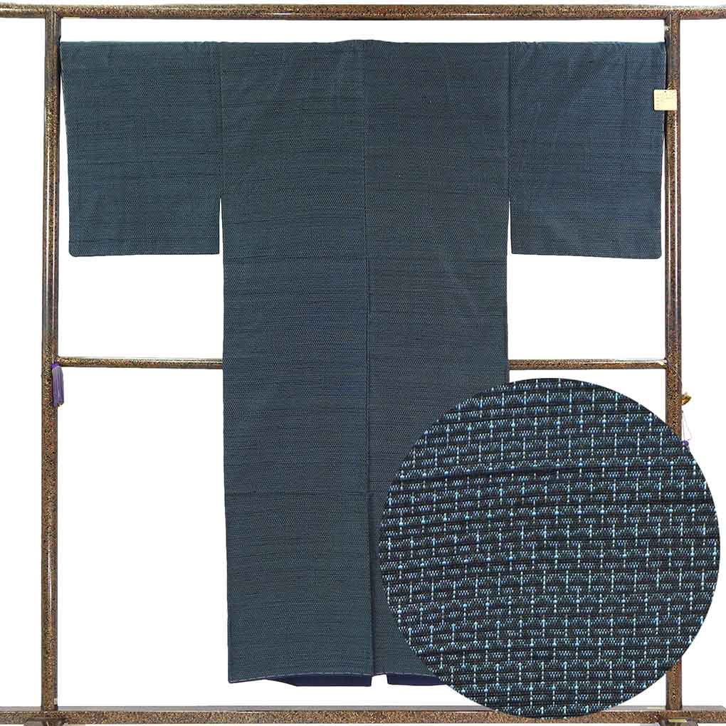 男物着物 リサイクル着物 身丈147cm 裄69cm 前幅26cm 後幅32cm 袖丈51cm 袖幅35cm メンズ 袷 絣模様 裄長 裄L-LLサイズ 秋冬春用 正絹（シルク）ネイビー トールサイズ 未使用品 リメイク リユース【ランクS】