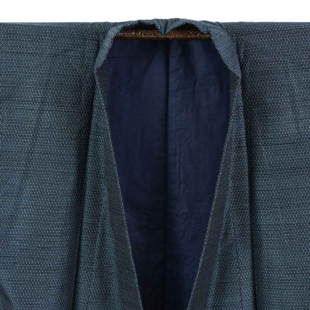 男物着物 リサイクル着物 身丈147cm 裄69cm 前幅26cm 後幅32cm 袖丈51cm 袖幅35cm メンズ 袷 絣模様 裄長 裄L-LLサイズ 秋冬春用 正絹（シルク）ネイビー トールサイズ 未使用品 リメイク リユース【ランクS】