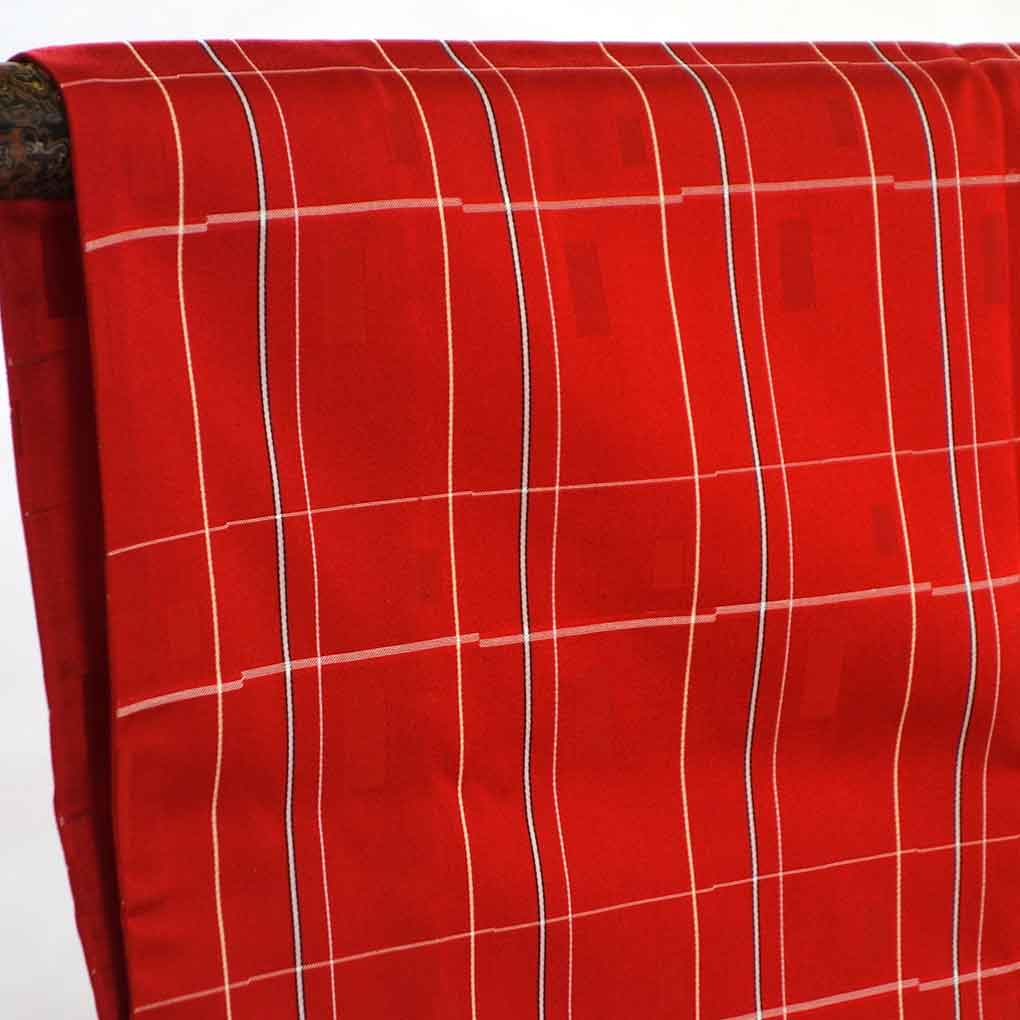 雨コート リサイクル着物 コート丈139cm 裄68cm 袖丈49cm 袖幅35cm レディース 格子 裄長 裄Lサイズ 年中着用可 ポリエステル レッド 美品 リメイク リユース【ランクA】