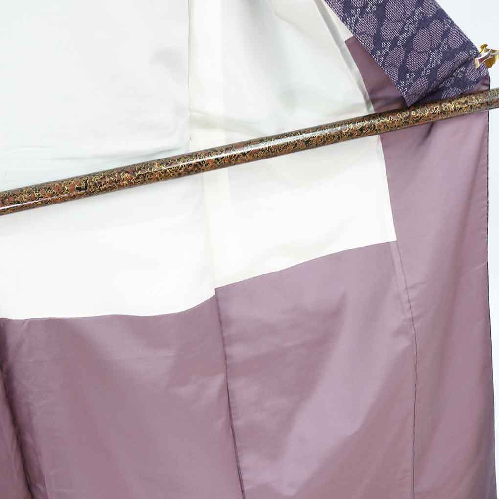 紬 リサイクル着物 身丈155cm 裄64cm 前幅28cm 後幅31.5cm 袖丈45cm 袖幅32cm レディース 袷 五三の桐 裄Mサイズ 秋冬春用 正絹（シルク）パープル 美品 リメイク リユース【ランクA】