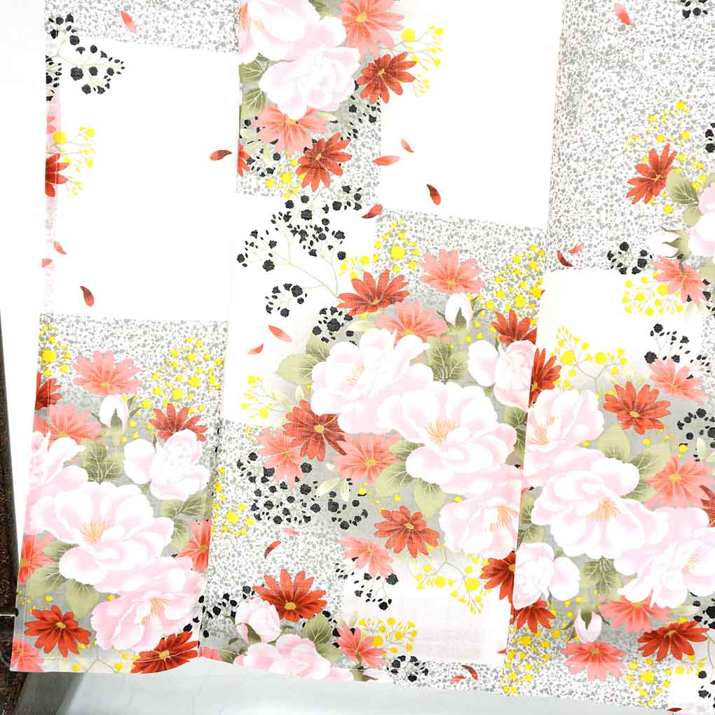 浴衣 リサイクル着物 身丈166cm 裄67cm 前幅24.5cm 後幅29cm 袖丈49cm 袖幅34cm レディース 花柄 裄長 裄Lサイズ 夏用 木綿 ホワイト トールサイズ 未使用品 リメイク リユース【ランクS】