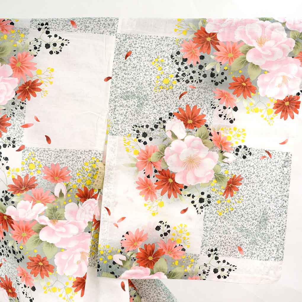 浴衣 リサイクル着物 身丈166cm 裄67cm 前幅24.5cm 後幅29cm 袖丈49cm 袖幅34cm レディース 花柄 裄長 裄Lサイズ 夏用 木綿 ホワイト トールサイズ 未使用品 リメイク リユース【ランクS】