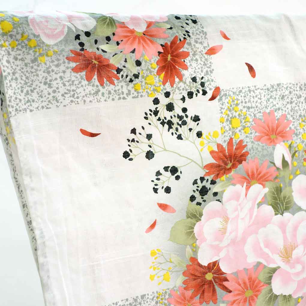 浴衣 リサイクル着物 身丈166cm 裄67cm 前幅24.5cm 後幅29cm 袖丈49cm 袖幅34cm レディース 花柄 裄長 裄Lサイズ 夏用 木綿 ホワイト トールサイズ 未使用品 リメイク リユース【ランクS】