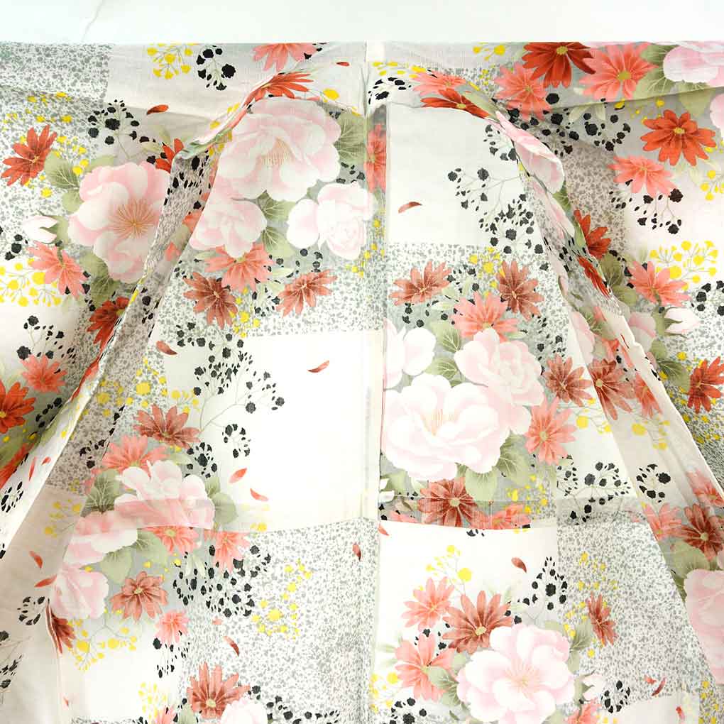 浴衣 リサイクル着物 身丈166cm 裄67cm 前幅24.5cm 後幅29cm 袖丈49cm 袖幅34cm レディース 花柄 裄長 裄Lサイズ 夏用 木綿 ホワイト トールサイズ 未使用品 リメイク リユース【ランクS】