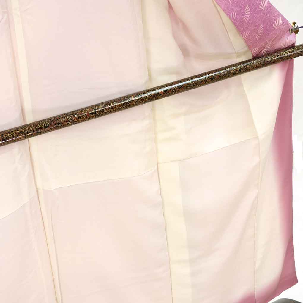 小紋 リサイクル着物 身丈150cm 裄63cm 前幅24.5cm 後幅30cm 袖丈48cm 袖幅33cm レディース 袷 扇面 裄Mサイズ 秋冬春用 正絹（シルク）パープル やや難 リメイク リユース【ランクB】