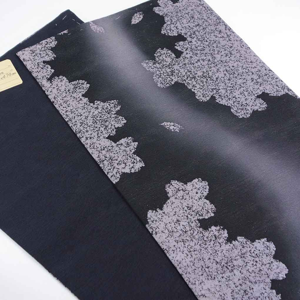 袋帯 リサイクル帯 幅30.5cm 長さ474cm レディース 桜 秋冬春用 正絹（シルク）ブラック 未使用品 リメイク リユース【ランクS】