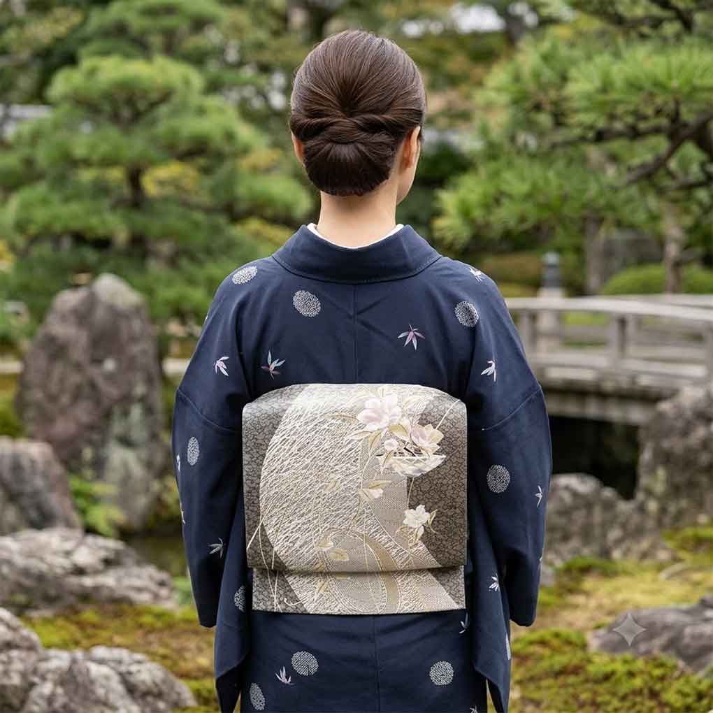 袋帯 リサイクル帯 幅30.5cm 長さ448cm レディース 袷 花柄 秋冬春用 正絹（シルク）シルバー 美品 リメイク リユース【ランクA】