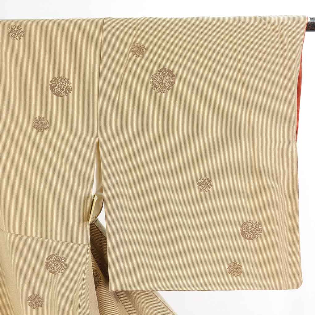 小紋 リサイクル着物 身丈166cm 裄64cm 前幅24.5cm 後幅30cm 袖丈49cm 袖幅34cm レディース 袷 万筋 裄Mサイズ 秋冬春用 正絹(シルク)ブラウン トールサイズ 美品 リメイク リユース【ランクA】