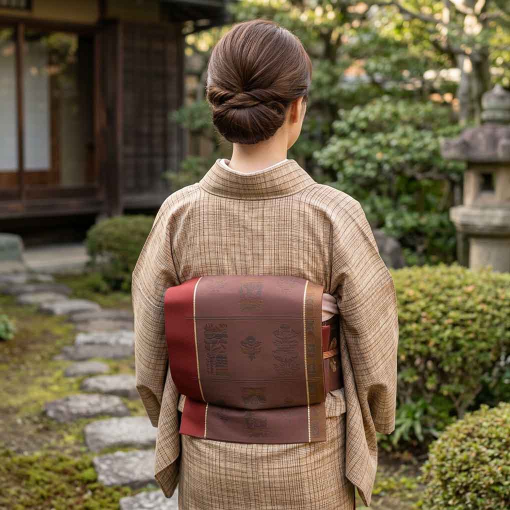 名古屋帯 リサイクル帯 幅31cm 長さ354cm レディース 花柄 秋冬春用 正絹（シルク）ブラウン 美品 リメイク リユース【ランクA】