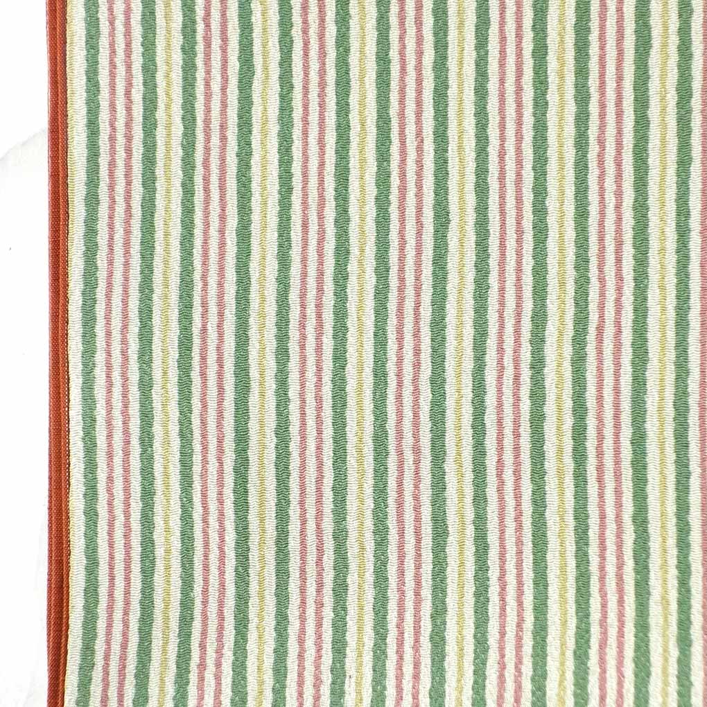 袋帯 リサイクル帯 幅30.5cm 長さ436cm レディース 縞 秋冬春用 正絹（シルク）グリーン 未使用品 リバーシブル リメイク リユース【ランクS】