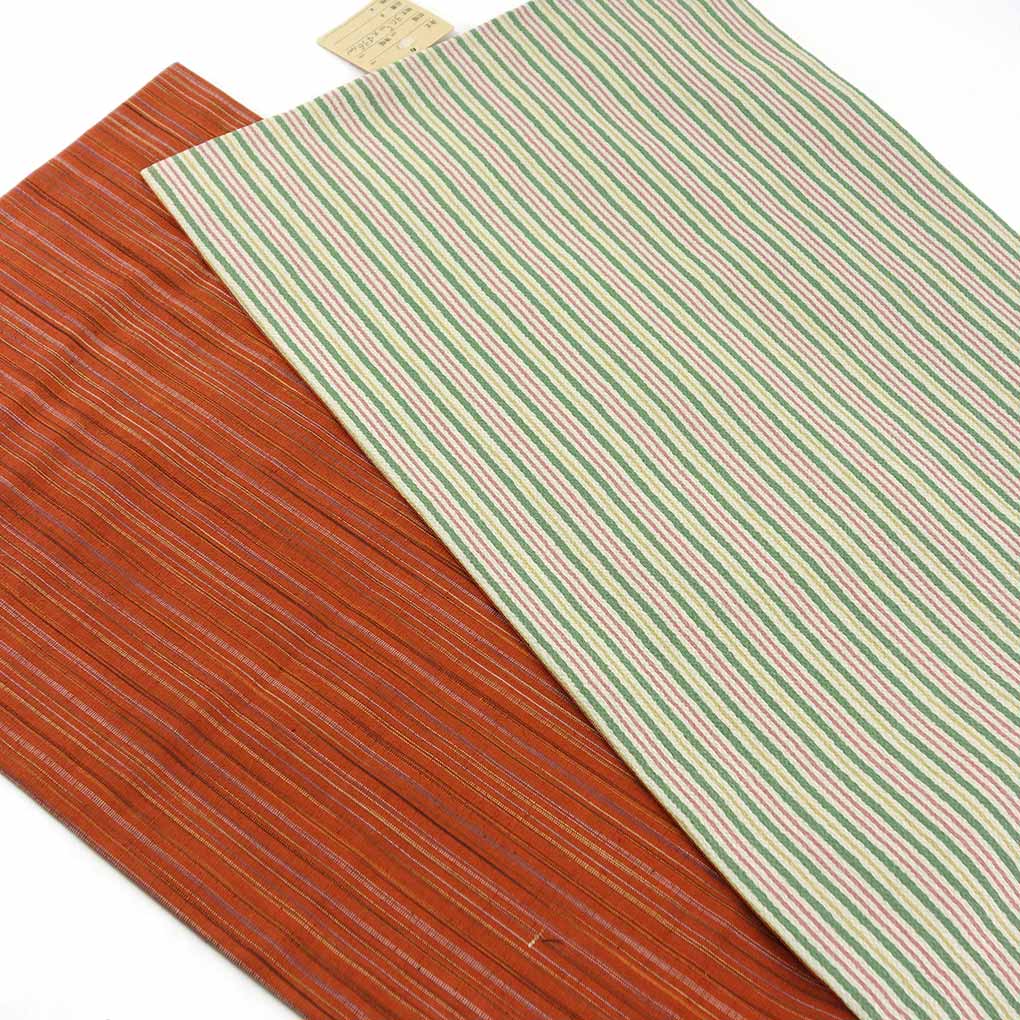 袋帯 リサイクル帯 幅30.5cm 長さ436cm レディース 縞 秋冬春用 正絹（シルク）グリーン 未使用品 リバーシブル リメイク リユース【ランクS】