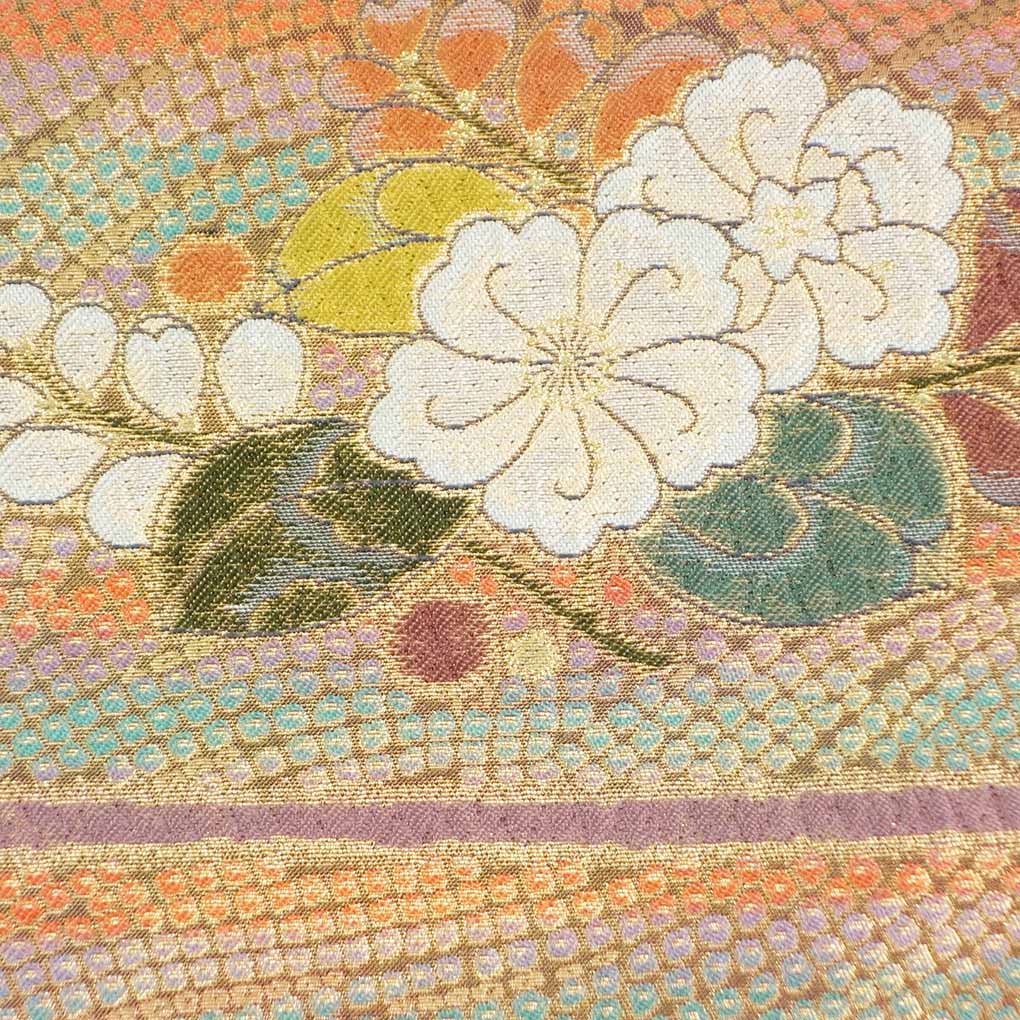 袋帯 リサイクル帯 幅30.5cm 長さ424cm レディース 花柄 秋冬春用 正絹(シルク)パープル 美品 リメイク リユース【ランクA】