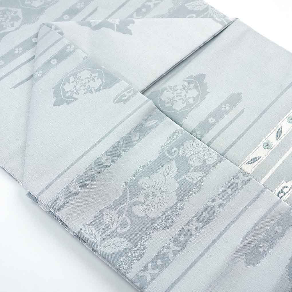 名古屋帯 リサイクル帯 幅31cm 長さ385cm レディース 花柄 秋冬春用 正絹（シルク）グレー 美品 リメイク リユース【ランクA】