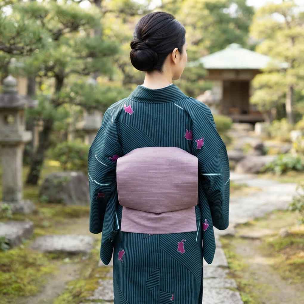 名古屋帯 リサイクル帯 幅30cm 長さ362cm レディース 無地 秋冬春用 正絹（シルク）パープル 美品 リメイク リユース【ランクA】