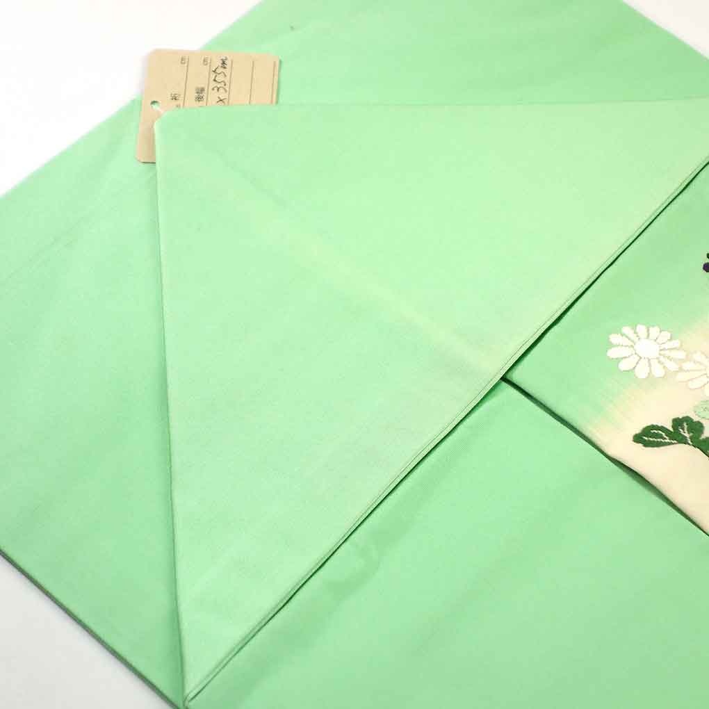 名古屋帯 リサイクル帯 幅30.5cm 長さ355cm レディース 花柄 秋冬春用 正絹（シルク）グリーン やや難 リメイク リユース【ランクB】