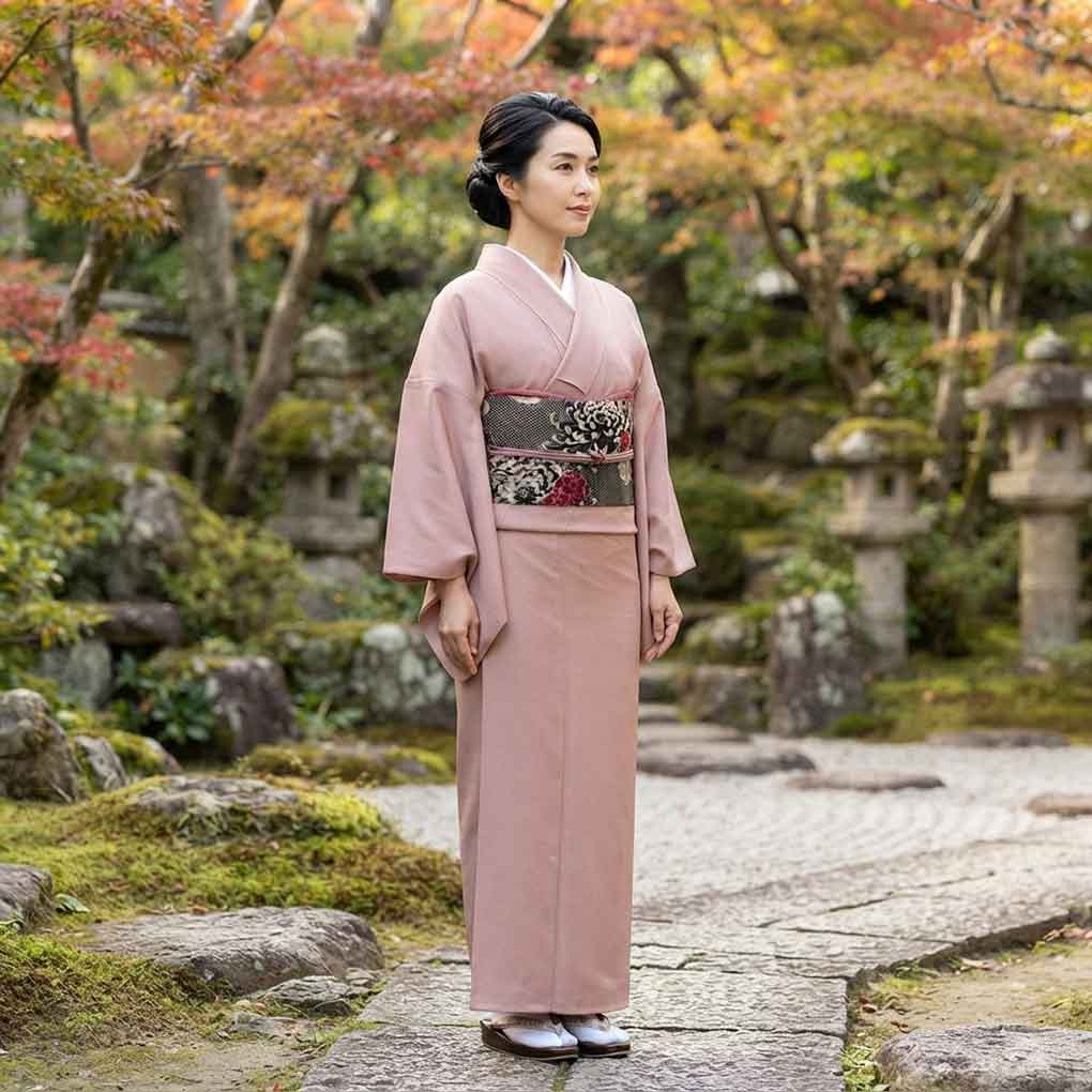 色無地 リサイクル着物 身丈158cm 裄62.5cm 前幅25cm 後幅30cm 袖丈48cm 袖幅32cm レディース 袷 墨流し 裄Sサイズ 秋冬春用 正絹（シルク）ピンク 未使用品 リメイク リユース【ランクS】