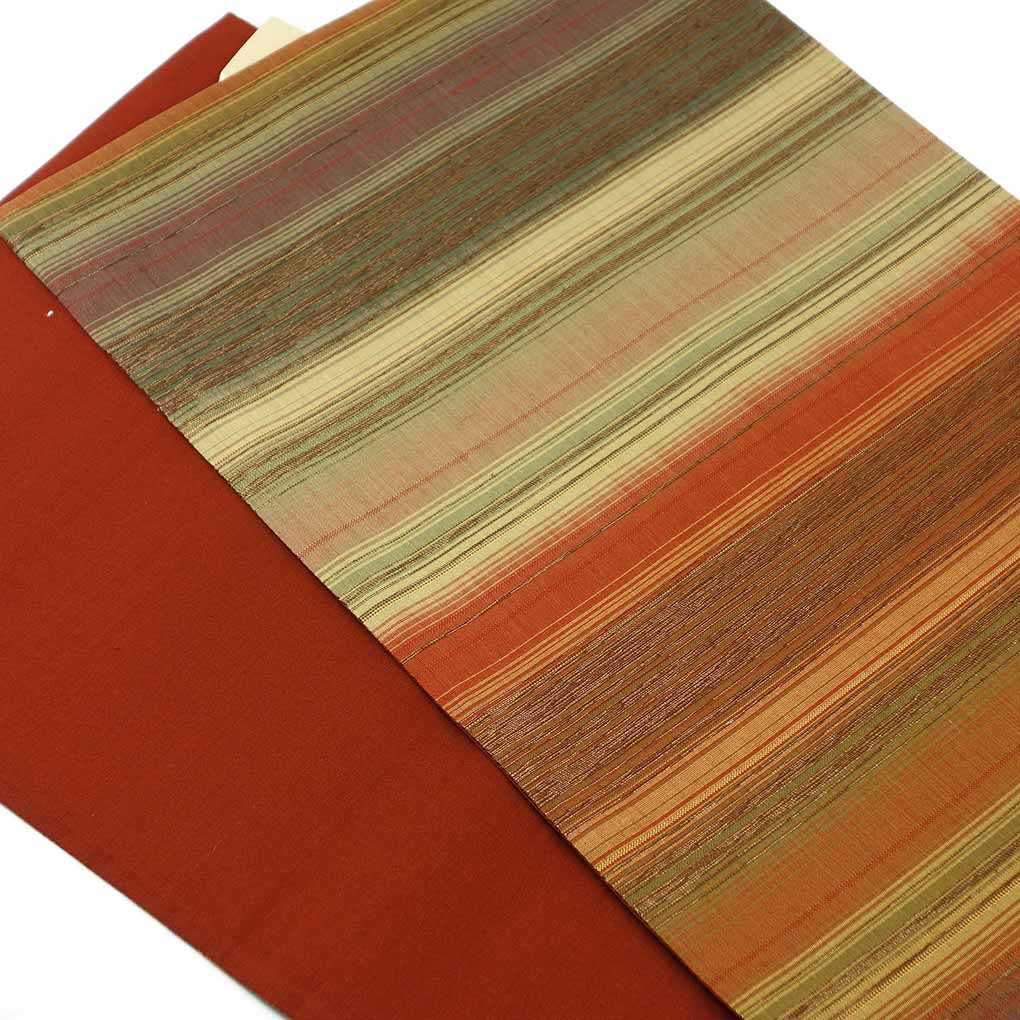 袋帯 リサイクル帯 幅31cm 長さ438cm レディース 横段柄 秋冬春用 正絹(シルク)ブラウン 美品 リメイク リユース【ランクA】