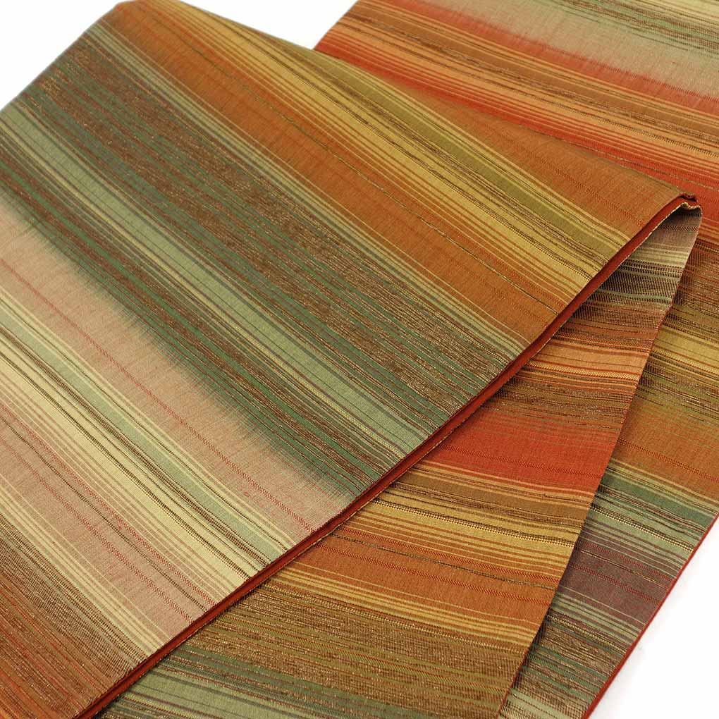 袋帯 リサイクル帯 幅31cm 長さ438cm レディース 横段柄 秋冬春用 正絹(シルク)ブラウン 美品 リメイク リユース【ランクA】