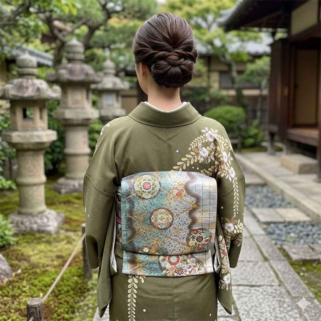 袋帯 リサイクル帯 幅31cm 長さ440cm レディース 花柄 秋冬春用 正絹（シルク）シルバー 美品 リメイク リユース【ランクA】