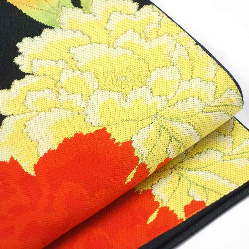 洒落帯 しゃれ帯 ぎさ 緑 黄色 紫 両面 全通 中古 カジュアル  