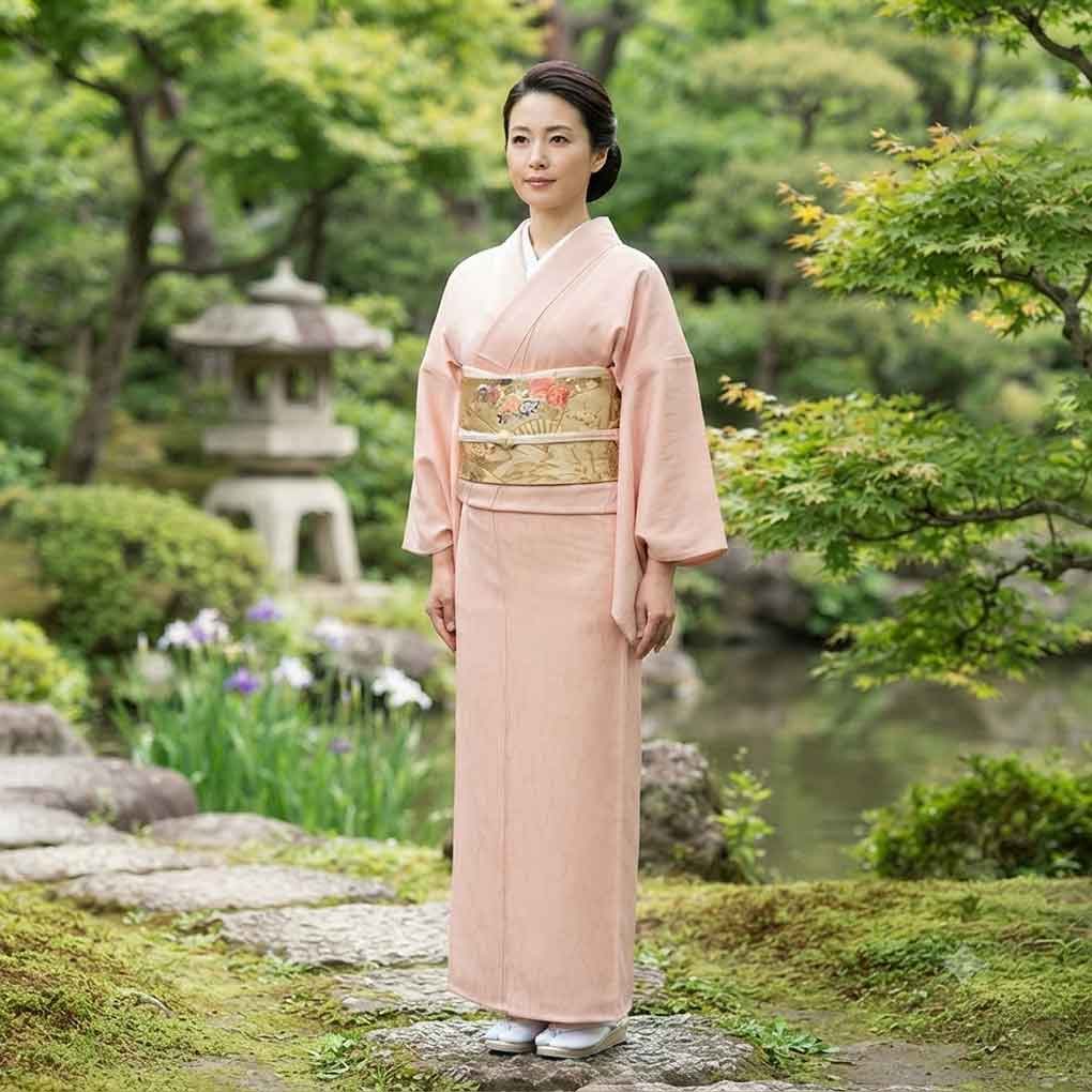 色無地 リサイクル着物 身丈161cm 裄63cm 前幅22cm 後幅28cm 袖丈49cm 袖幅32.5cm レディース 袷 無地 裄Mサイズ 秋冬春用 正絹(シルク)ピンク やや難 リメイク リユース【ランクB】