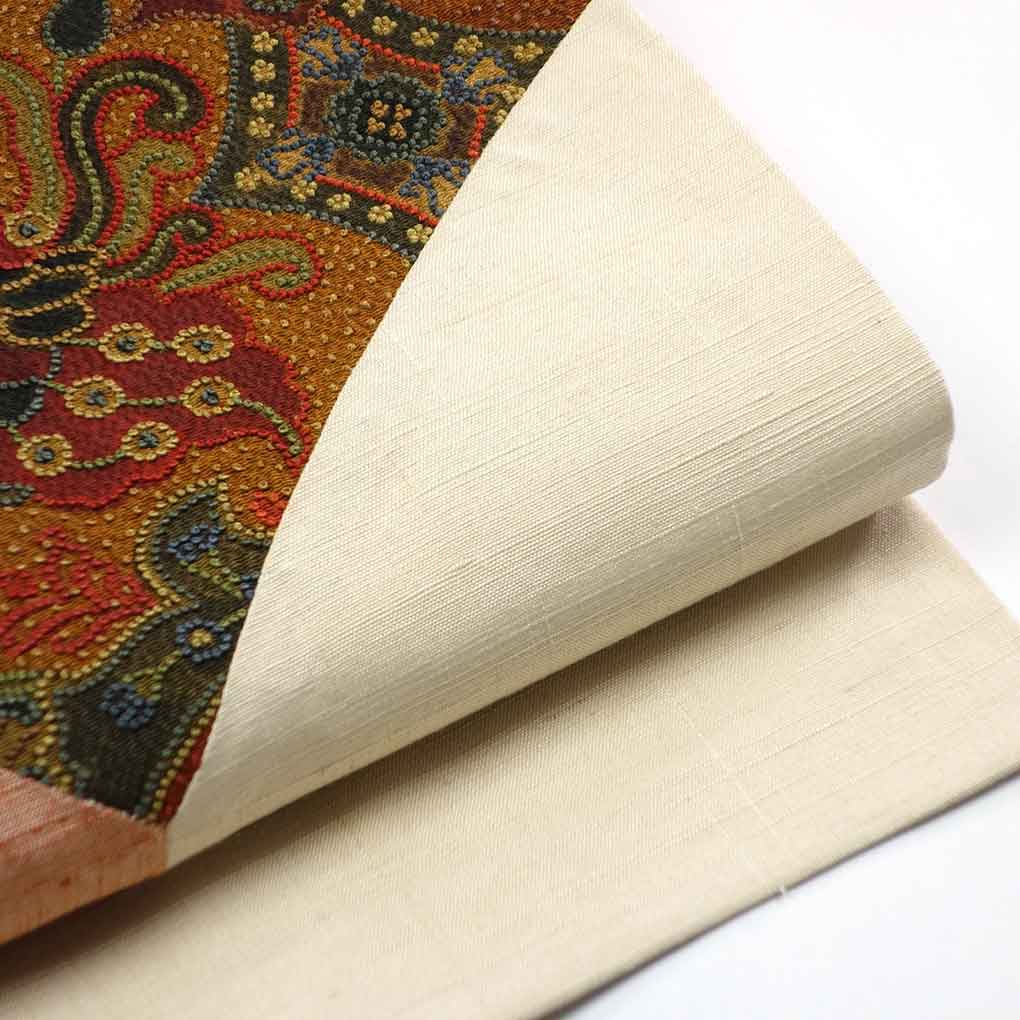 名古屋帯 リサイクル帯 幅30cm 長さ355cm レディース 相良刺繍 秋冬春用 正絹(シルク)ホワイト やや難 リメイク リユース【ランクB】