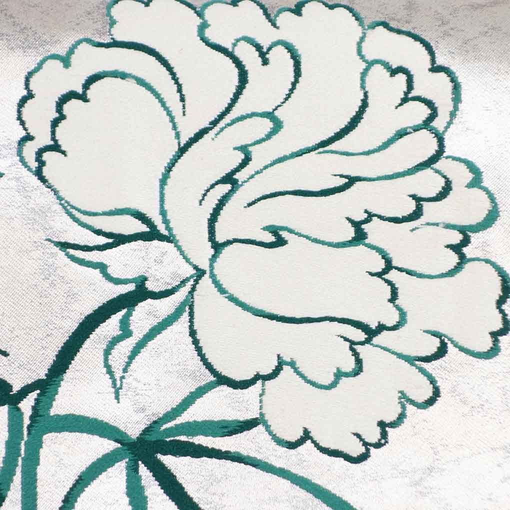 名古屋帯 リサイクル帯 幅30.5cm 長さ343cm レディース 花柄 秋冬春用 正絹(シルク)シルバー 美品 リメイク リユース【ランクA】