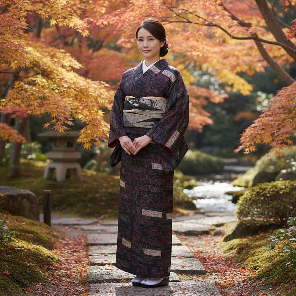 紬 リサイクル着物 身丈157cm 裄63cm 前幅23cm 後幅28cm 袖丈53cm 袖幅32.5cm レディース 袷 霞 裄Mサイズ 秋冬春用 正絹（シルク）ブラック 美品 リメイク リユース【ランクA】