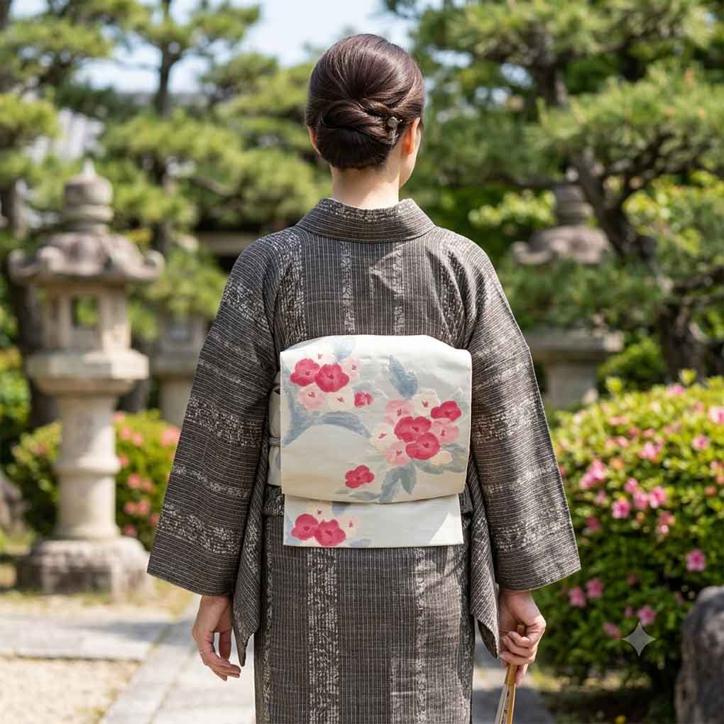 名古屋帯 リサイクル帯 幅31cm 長さ345cm レディース 花柄 秋冬春用 正絹（シルク）ブルー 未使用品 リメイク リユース【ランクS】