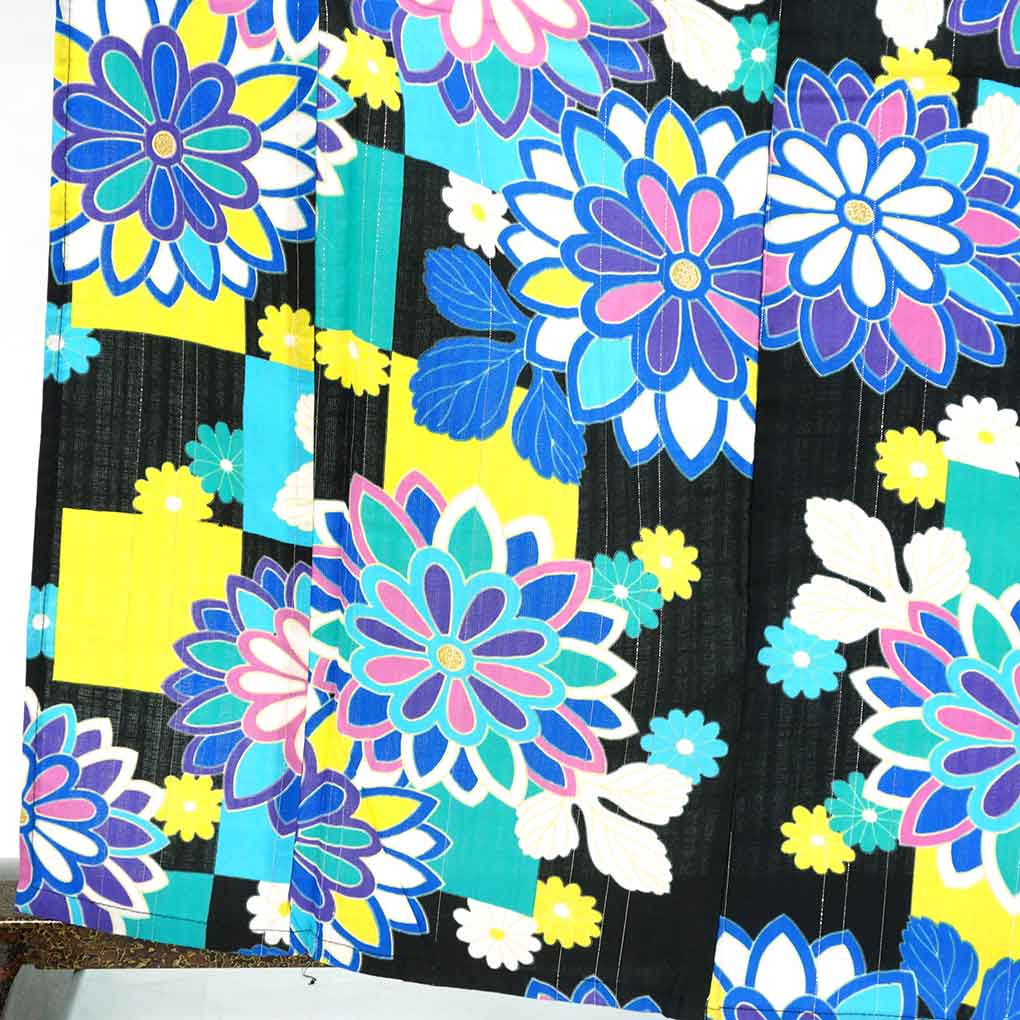 浴衣 リサイクル着物 身丈165cm 裄67cm 前幅24cm 後幅31cm 袖丈48cm 袖幅34cm レディース 花柄 裄長 裄Lサイズ 夏用 木綿 ブラック トールサイズ 未使用品 リメイク リユース【ランクS】