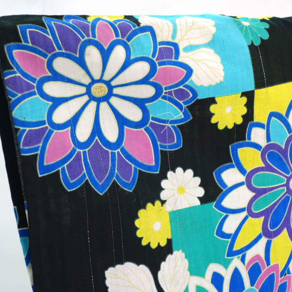 浴衣 リサイクル着物 身丈165cm 裄67cm 前幅24cm 後幅31cm 袖丈48cm 袖幅34cm レディース 花柄 裄長 裄Lサイズ 夏用 木綿 ブラック トールサイズ 未使用品 リメイク リユース【ランクS】