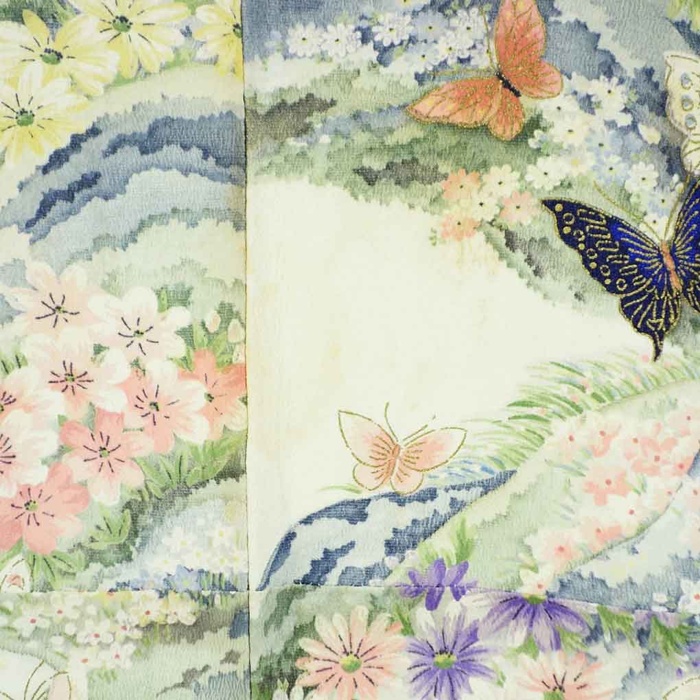 小紋 リサイクル着物 身丈152cm 裄62cm 前幅23cm 後幅30cm 袖丈63cm 袖幅31.5cm レディース 単衣 花柄 裄Sサイズ 初夏・初秋用 正絹(シルク)ホワイト 難有り リメイク リユース【ランクC】