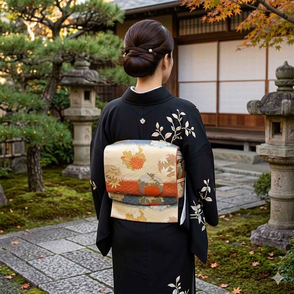 袋帯 リサイクル帯 幅30.5cm 長さ437cm レディース 花丸紋 秋冬春用 正絹（シルク）ネイビー 美品 リメイク リユース【ランクA】