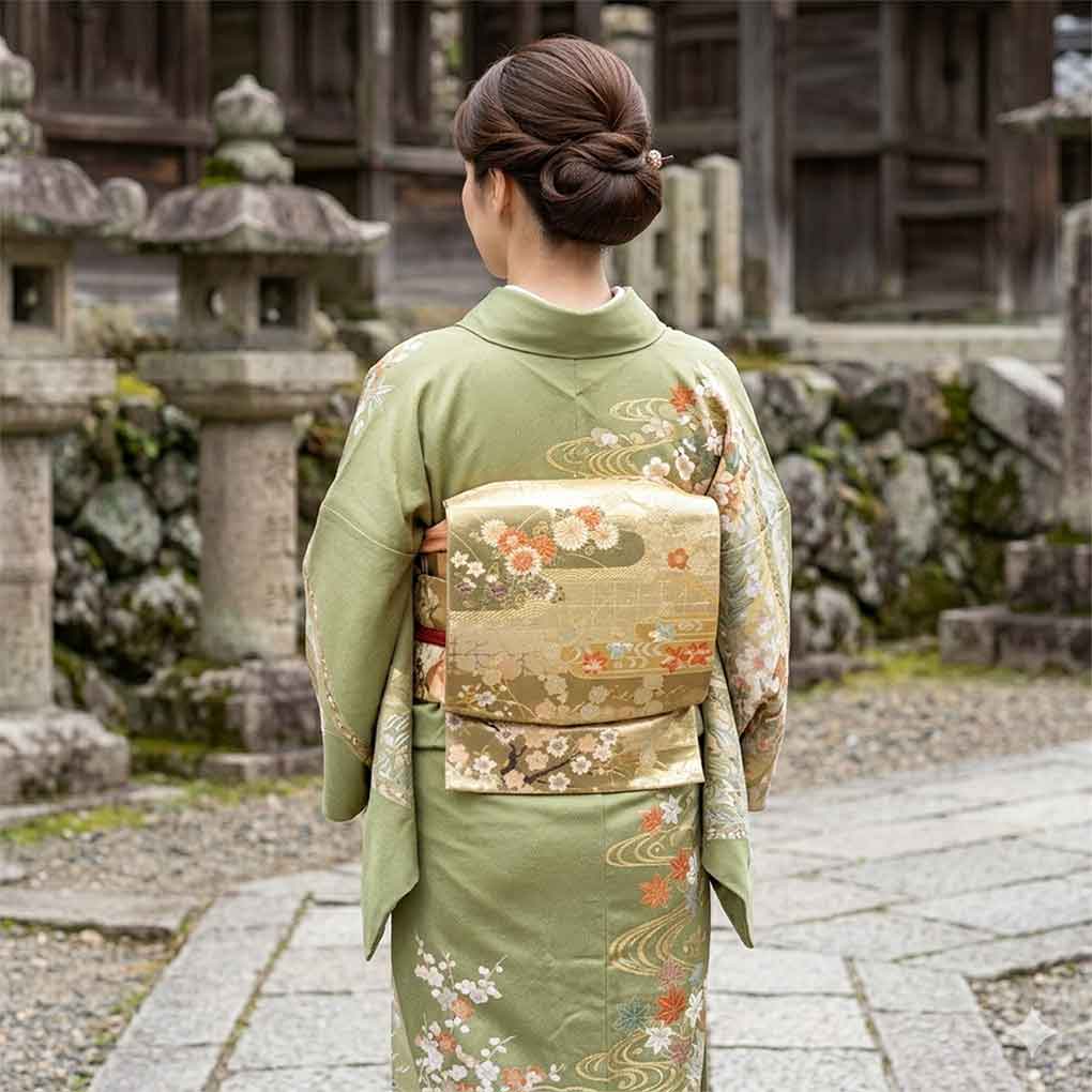 袋帯 リサイクル帯 幅30.5cm 長さ425cm レディース 花柄 秋冬春用 正絹（シルク）ゴールド 美品 リメイク リユース【ランクA】