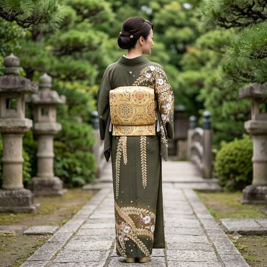 袋帯 リサイクル帯 幅31cm 長さ440cm レディース 天井紋 秋冬春用 正絹(シルク)ゴールド 未使用品 リメイク リユース【ランクS】