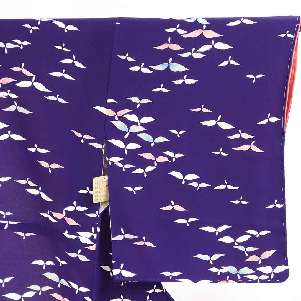 リサイクル着物 小紋 紫地 花柄 袷 正絹 着物 未使用品 レディース 秋冬春用 シルク パープル 裄SSサイズ リユース身丈163cm 裄60cm 前幅22cm 後幅28.5cm 袖丈48cm 袖幅31cm【ランクS】