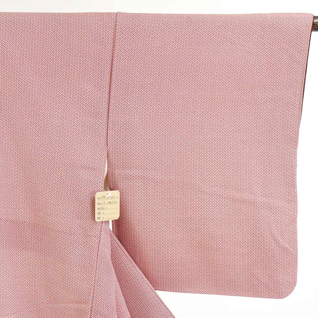 リサイクル着物 小紋正絹赤紫地花菱模様袷江戸小紋着物 レディース 秋冬春用 シルク レッド 裄SSサイズ身丈154cm 裄60cm 前幅23cm 後幅30cm 袖丈46cm【ランクB】