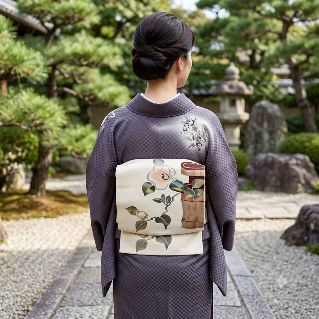 名古屋帯 リサイクル帯 幅30.5cm 長さ350cm レディース 花柄 秋冬春用 正絹（シルク）ホワイト やや難 綴織 リメイク リユース【ランクB】