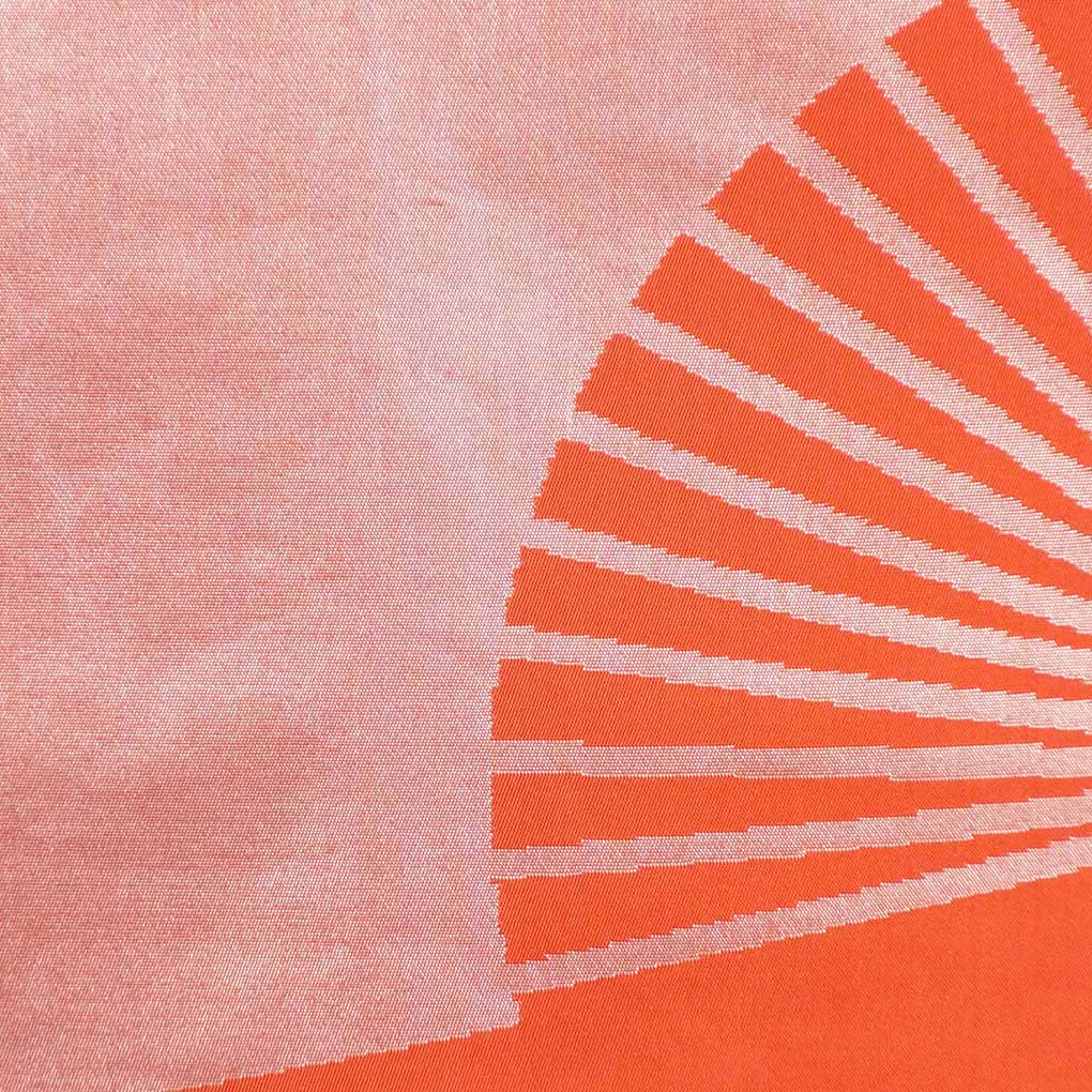 名古屋帯 リサイクル帯 幅31cm 長さ362cm レディース 扇面 秋冬春用 正絹（シルク）オレンジ 美品 リメイク リユース【ランクA】