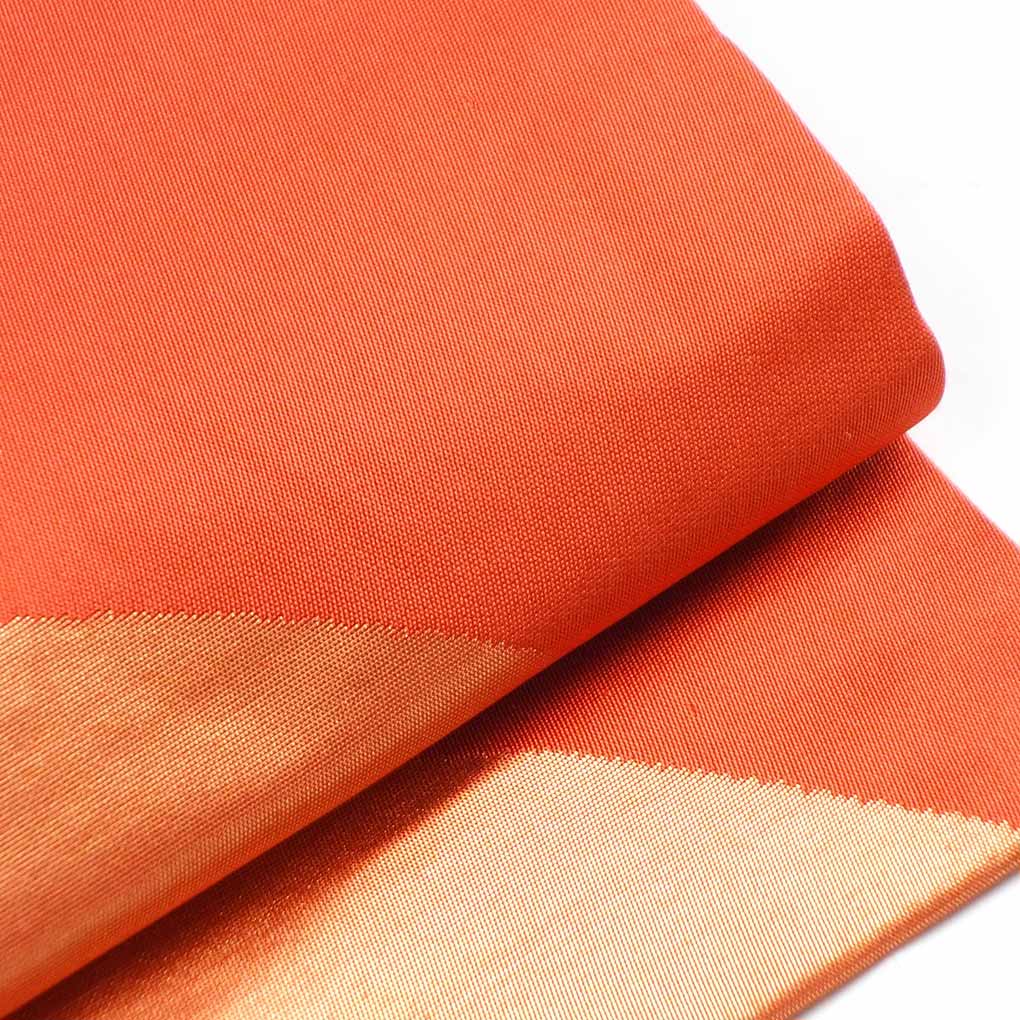 名古屋帯 リサイクル帯 幅31cm 長さ362cm レディース 扇面 秋冬春用 正絹（シルク）オレンジ 美品 リメイク リユース【ランクA】